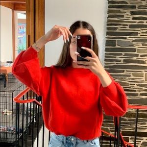 OVERSIZED DELUXE RED KNIT PULLOVER